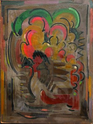 une peinture représentant un vase de fleurs sur une table