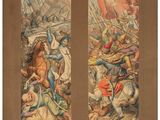 a painting of two pictures of a man on a horse and a man on a horse