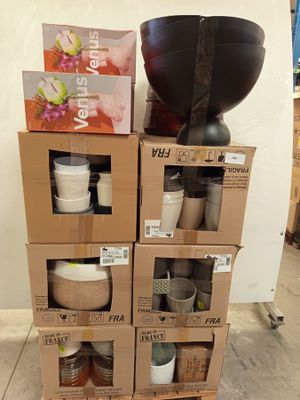 boxes stacked on top of each other in a room