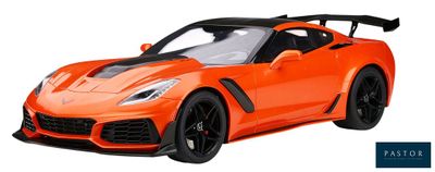 the toy car is orange and has black stripes on it