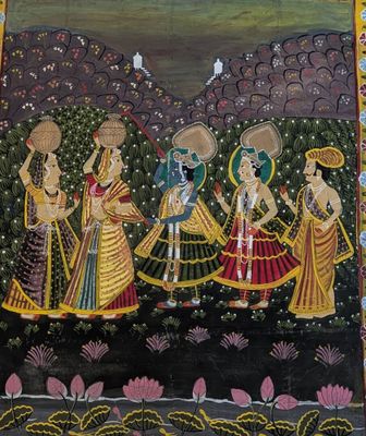 une image représentant un tableau où l'on voit un groupe de femmes dans un champ