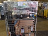 a cart full of boxes in a warehouse filled with supplies