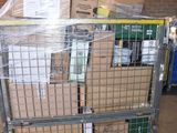 a large metal cart with boxes on it in a warehouse
