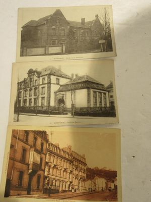 trois vieilles photos d'un immeuble et d'une rue dans une ville