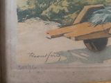 a picture of a painting of a car with a palm tree in the back