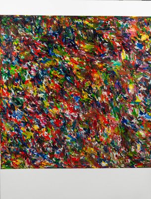 abstract painting of multicolored brush strokes on a white background