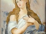 an image of a painting of a woman holding a book