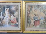 deux tableaux encadrés représentant une femme et un homme dans un paysage