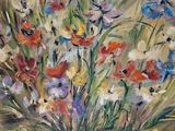 an oil painting of a bouquet of flowers in a gold frame