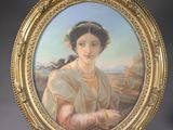 painting of a woman in a yellow dress holding a flower