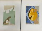 deux reproductions encadrées représentant une femme et un homme assis par terre