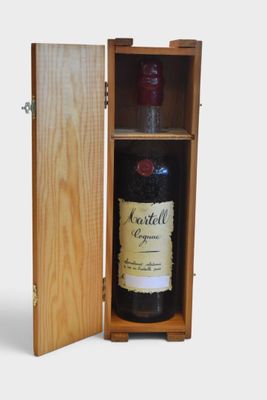 a bottle of wine in a wooden case