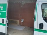 a white van with a green stripe parked in a parking lot