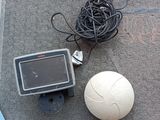 a white ball and a television sitting on the ground