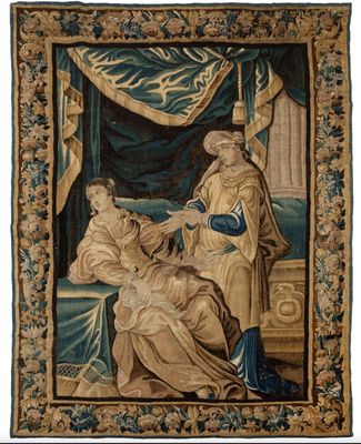 une image représentant une tapisserie sur laquelle figurent une femme et un homme
