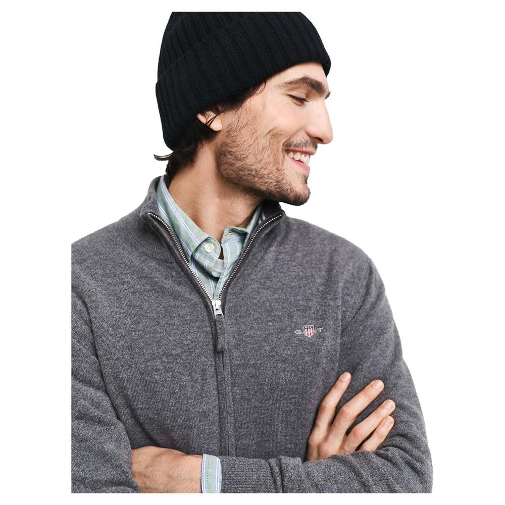 GANT Cardigan Extra Fin Laine D'Agneau Avec Fermeture Éclair Homme - Doux Et Élégant