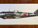 tableau représentant un ancien avion de chasse de la Seconde Guerre mondiale, dans un cadre en bois