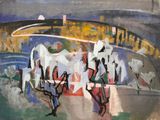 une image d'une peinture représentant un groupe de personnes à cheval