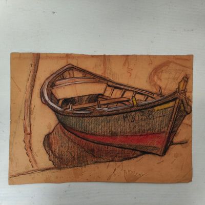 a drawing of a boat on a piece of paper