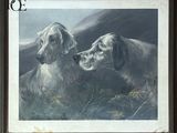 tableau représentant deux chiens qui se regardent dans un champ