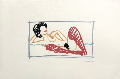 drawing of a woman laying on a bed with her legs crossed