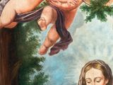 an image of a painting of a woman sitting in a chair with angels above her