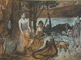 an image of a painting of a group of people in a forest