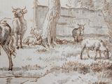 a picture of a painting of cows in a field