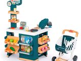 supermarché de jouets avec un caddie et un caddie rempli de produits alimentaires