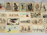 plusieurs anciennes cartes postales représentant des personnes et des animaux sur un fond blanc