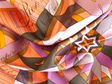 a close up of a pink and orange scarf with writing on it
