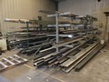 a large amount of steel beams in a warehouse