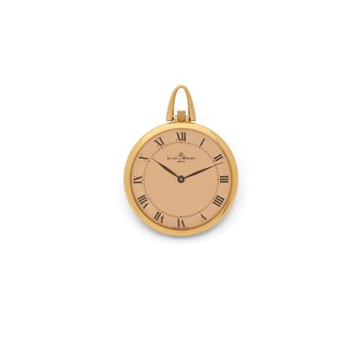 an image of a gold plated pocket watch with roman numerals
