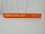 an orange box of 40pcs bit set sitting on a white surface
