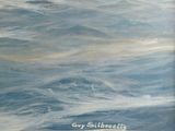 a painting of a man on a surfboard in the ocean