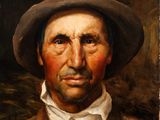 portrait d'un homme portant un chapeau et un gilet, ainsi qu'une chemise blanche et un gilet marron