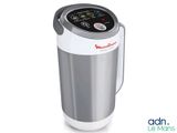 an image of a silver and white blender sitting on top of a counter