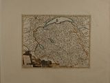 an old map of the country of france with a picture of a man standing on top of a hill