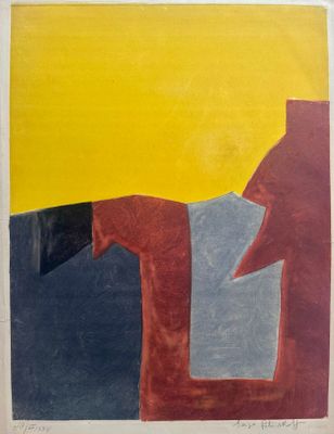 une image représentant un tableau d'un bâtiment rouge et jaune