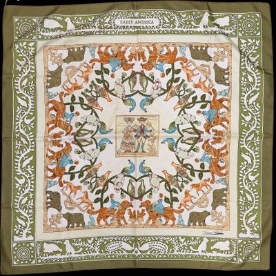an image of a green and white square with a picture of animals on it