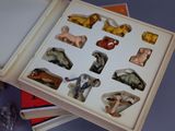 a box with a collection of animal figurines in it