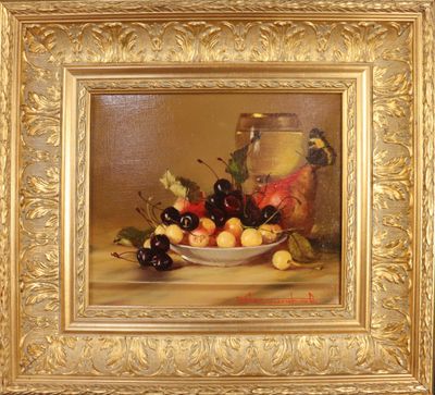 Andreï BACHIROV (né en 1957). Verre de vin, fruits et papill…