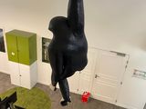a statue of a monkey hanging from the ceiling