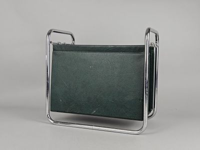 an image of a magazine rack with a green cover on it