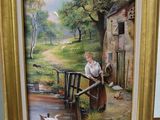 a picture of a painting of a woman by the water