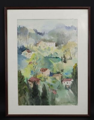 Isabelle GUITTARD (XXe): "Vue du village", aquarelle, signée…