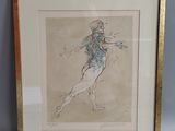 l'image d'un dessin représentant une femme en robe bleue