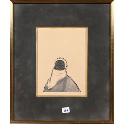 un dessin représentant une femme portant un voile, dans un cadre noir
