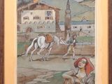 tableau représentant une femme à cheval et un homme à cheval