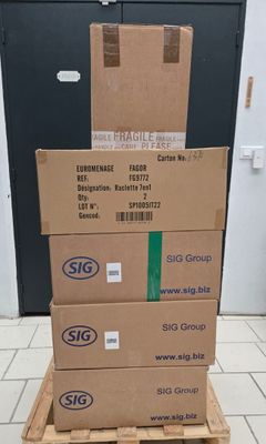 several boxes stacked on top of each other on a pallet